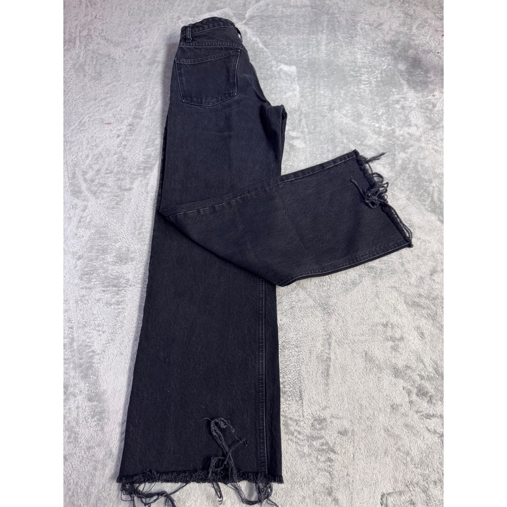 Zara Z1975 High Waisted Wide Leg Jeans Washed Black Raw Hem Womens 25 Inseam 28
